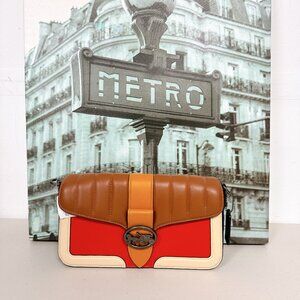 Coach 5568 Georgie Shoulder Bag With Colorblock Linear Quilting Pumpkin